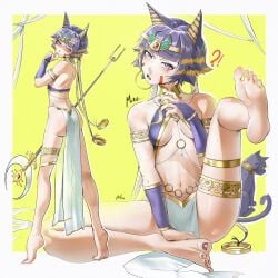 1girls absurdres alternate_costume barefoot bleach egyptian_clothes feline female female_only highres holding nail_polish shihouin_yoruichi sitting soifon solo sui-feng toenail_polish toenails toes waligner