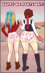 2girls amanwithnoplan ass big_ass capcom childish_panties fat_ass huge_ass karin_kanzuki multiple_girls no_pants panties sakura_kasugano street_fighter sweat underwear