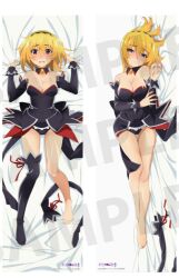 07th_expansion angel_mort_uniform bare_shoulders bare_thighs big_breasts blonde_hair dakimakura dakimakura_design embarrassed feet higurashi_no_naku_koro_ni houjou_satoko maid maid_outfit maid_uniform official_art purple_eyes red_face thighs