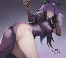 1girls ass big_ass big_breasts big_butt black_hair bubble_butt guilty_merlin headwear light-skinned_female light_skin mature_female signature skull touhou yomotsu_hisami