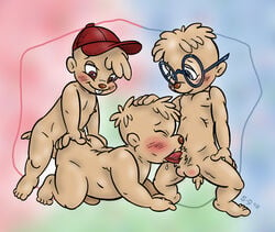 2008 3boys alvin_and_the_chipmunks alvin_seville anal_penetration anal_sex baseball_cap blowjob blue_eyes blush brothers brown_eyes buckteeth chubby closed_eyes erect_nipples erection fellatio fuck_and_suck gay glasses group_sex hand_on_head incest male_only nude oral_sex orgy saliva_drip simon_seville spitroast strych9 suck_and_fuck theodore_seville threesome yaoi