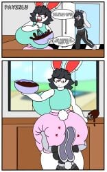 2girls age_difference ass ass_focus ass_grab ass_worship big_ass big_breasts big_butt black_hair bubble_ass bubble_butt bunneric bunny bunny_ears bunny_girl bunnygirl cake clothing comic cooking daughter eating_ass eating_butt english_text face_in_ass fat_ass fat_butt furry happy hugging_ass hugging_legs hyper_ass hyper_breasts hyper_butt incest incest_(lore) light-skinned_female light_skin milf mother_and_daughter original_character pajamas pavinlu rabbit rabbit_ears red_eyes surprised thick_thighs thunder_thighs vena_nora voluptuous_female white_skin yuri