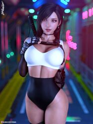 1girls 2021 3d abs asymmetrical_clothes asymmetrical_gloves black_hair breasts choker depth_of_field elbow_gloves fanart female female_only final_fantasy final_fantasy_vii final_fantasy_vii_remake fingerless_gloves front_view gloves glowing_eyes large_breasts long_hair looking_at_viewer muscular muscular_female pinup red_eyes sci-fi science_fiction slushe_(website) solo standing str4hl stylized tifa_lockhart