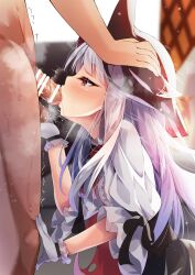 1boy 1girls azur_lane bangs bar_censor black_ribbon blush cape caressing_testicles censored clothed_female_nude_male dress erebus_(azur_lane) eyebrows_visible_through_hair fellatio female floor frilled_dress frills gloves hand_on_another's_head highres light-skinned_female light-skinned_male light_skin long_hair madotsukumo motion_lines nude oral penis red_eyes ribbon royal_navy_(azur_lane) saliva sidelocks silver_hair solo_focus steam testicles thick_eyelashes tongue trembling very_long_hair