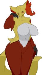 1girls 2021 absurd_res anthro ass big_ass big_breasts blush breasts canid canine claws colored cute cute_fang delphox edit female female_focus female_only fluffy fluffy_tail fox fur furry hair happy heart hi_res looking_at_viewer looking_down mammal naked nintendo nipples open_mouth pawpads paws pokémon_(species) pokemon pussy red_eyes red_hair shirokoma solo solo_focus sweat tail teeth wet white_background yellow_body yellow_fur