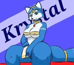 anthro big_breasts blue_fur covered_nipples female female_only four_fingers fox furry games half-closed_eyes krystal luanndrawing masturbating nintendo pussy simple_background star_fox tongue_out