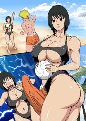 1boy 1girls anime_girl beach big_breasts blonde_hair boner breasts cloud curvaceous curvy erect_penis erection erection_under_clothes female huge_breasts human male naruho naruto naruto_(series) naruto_shippuden outside penis sand shizune short_hair sky spiky_hair uzumaki_naruto whisker_markings