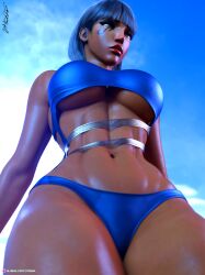 1girls 2022 3d abs bikini black_hair blizzard_entertainment clothed clothing dark-skinned_female dark_skin egyptian fanart female female_only large_breasts markings outdoor outdoors outside overwatch pharah pinup short_hair slushe_(website) solo solo_female str4hl stylized