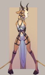 absurd_res anthro blonde_hair bondage bound clothing crytrauv disney facial_piercing female gazelle_(zootopia) hair hands_behind_back harness hi_res nose_piercing nose_ring nude piercing pussy see-through see-through_clothing small_breasts solo translucent zemnovodnoe zootopia