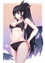 artemis_of_the_blue belly_button big_breasts bikini black_eyes black_hair indie_virtual_youtuber shark_girl therrao virtual_youtuber