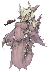 1girls 1other bone_biter_(terraria) breasts claws clitoral_hood colored_nipples colored_skin completely_nude drooling female female_only fins green_eyes green_nipples hair_between_eyes hair_over_one_eye highres horns looking_at_viewer medium_breasts monster_girl multi_eye navel nightmare_waifu nude nyong_nyong personification pink_skin pointy_ears pussy saliva shark_girl sharp_teeth solo teeth tentacle terraria webbed_hands