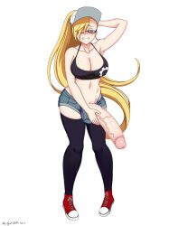 1futa 2020s 2022 abridged-satoko balls belly big_breasts big_penis black_socks blonde_hair blue_eyes breasts censored cleavage clothed clothing eyeglasses futa_only futanari glasses half-closed_eyes happy huge_cock legs light-skinned_futanari light_skin long_hair looking_at_viewer mosaic_censoring mostly_clothed nipples nude nude_female penis pussy red_eyeglasses shorts smile socks solo solo_futa standing tomboy