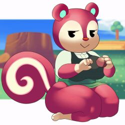 acorn aerth animal_crossing animated big_breasts bottomless breasts clothed clothing female fur furry furry_only gesture nintendo poppy_(animal_crossing) short_playtime source_request squirrel suggestive tail thick_thighs thunder_thighs video_games wide_hips year_request