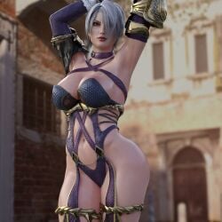 1girls 3d absurd_res blender blue_eyes breasts cleavage female female_only hi_res isabella_valentine nordfantasy solo soul_calibur white_hair