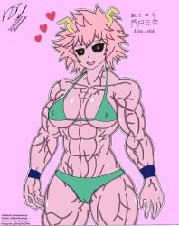 abs biceps big_muscles bikini danodrawings digital_drawing_(artwork) digital_media_(artwork) female female_focus mina_ashido muscle muscles muscular_arms muscular_female muscular_thighs my_hero_academia veins veiny_arms veiny_muscles