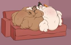 2girls areolae arm_around_shoulders avatar_the_last_airbender azula bbw belly belly_button big_belly big_breasts black_hair breasts brown_hair captainsoapbeard couch dark-skinned_female dark_skin ear_gauge fat fat_and_pregnant fat_woman female female_only fetal_movement food gigantic_breasts huge_belly huge_breasts huge_thighs katara large_breasts lip_ring lipstick morbidly_obese morbidly_obese_female navel nipple_piercing nipples nose_ring nude obese obese_female overweight overweight_female piercings plump_lips sandwich sitting ssbbw sweat thick_thighs thighs thunder_thighs weight_gain