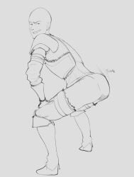 action_lines alluring armor armour bedroom_eyes boots button_nose chunky commissioner_upload dankwoll dwoll ear elden_ring eyebrows_visible_through_hair eyes fromsoftware leather leather_boots leather_clothing patches_(fromsoftware) patreon sexually_suggestive sketch smug solo temple thicc_shake twerking