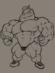 2022 abs anthro big_hands big_muscles clothing dreamworks eyebrows fish footwear grey_background hi_res kyuuhari line_art male male_only marine mr._piranha_(the_bad_guys) muscular muscular_anthro muscular_male muscular_thighs nude piranha_(fish) serrasalmid shirtless shirtless_anthro shirtless_male shoes simple_background small_head smile smirk solo the_bad_guys underwear