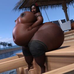 1girls 3d belly big_belly big_breasts bimbo breasts dark-skinned_female dark_skin evolluisionist female female_only hand_on_belly huge_belly huge_breasts hyper_pregnancy nipples original original_character solo