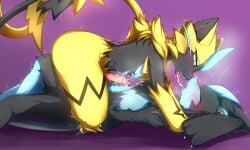 absurd_res ass blush bodily_fluids erection felid fermusieboir4 fur genital_fluids genitals hi_res legendary_pokemon luxray male male/male male_only mammal nintendo nude penis pokémon_(species) pokemon pokemon_(species) video_games yellow_body yellow_fur zeraora