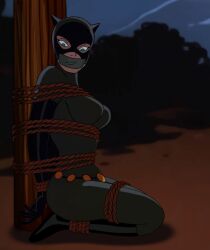 1girls batman:_the_animated_series batman_(series) bondage bound catwoman catwoman_(dcau) cloth_gag dc dc_comics dcau female female_only gag gagged liganometry screenshot solo tied_up