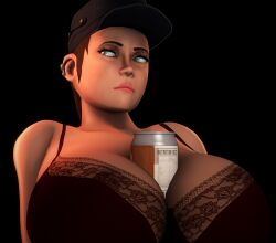 1girls 3d beer blue_eyes bra breasts brown_hair cap ear_piercing earrings female female_only femscout femscout_(alt_design) hat jar large_breasts naked nipples nude piercing rule_63 scout sfm source_filmmaker team_fortress_2 valve whiteweasel