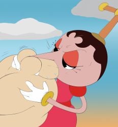 1boy 1boy1girl 1girls 2017 black_eyes black_pupils blowjob bracelet brown_hair clouds color_edit colored cuphead_(game) edit eyelashes eyes_half_open eyeshadow fellatio female gloves gold_bracelet gold_bracelets gold_jewelry grabbing grabbing_balls hand_on_ass hand_on_balls hand_on_thigh hilda_berg irritated long_nose looking_at_penis looking_down looking_down_at_another male male/female movement_lines notboogie oral oral_sex pac-man_eyes pie_cut_eyes pink_dress pink_eyeshadow pink_skin pinwheel pinwheel_hair_ornament playing_penis_like_bagpipes pointy_nose rubber_hose rubberhose sex sky straight straight_sex sucking sucking_off sucking_penis sweat theboogie toony white_gloves white_sclera wiggle_lines