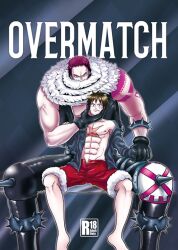 charlotte_katakuri gay hand_on_face male_only monkey_d_luffy muscular_male one_piece size_difference tattoo yaoi