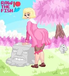 1girls 2d animate_inanimate animated berserk birds blonde_hair breasts farnese female female_only focus_on_ass grass human light-skinned_female light_skin looking_at_viewer mozgus mp4 no_sound one_arm outside patreon_username pink_dress pixel_art raw_the_fish rock shaking_butt short_hair smirk tree twitter_username video