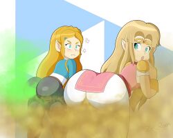 2girls a_link_between_worlds ass_in_dress big_ass big_butt blonde_hair blue_eyes blush brap breath_of_the_wild bubble_ass bubble_butt enormous_ass fard fart fart_cloud fart_fetish farting farts hairclip looking_back multiple_girls nintendo open_mouth pointy_ears princess_zelda protorepulsive repulsiveproto smelly_ass the_legend_of_zelda thick_thighs yoshizilla zelda_(a_link_between_worlds) zelda_(breath_of_the_wild)