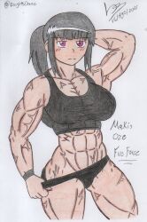 abs biceps danodrawings enen_no_shouboutai fire_force muscle muscles muscular muscular_arms muscular_female muscular_thighs oze_maki six_pack traditional_art traditional_media_(artwork) veins veiny_arms veiny_muscles