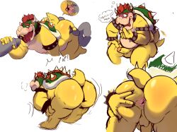 anal anthro anus armband ass backsack balls big_butt bowser bracelet collar debudraws duo erection genitals hair hand_on_butt hi_res horn jewelry koopa male male_only mario_(series) nintendo oral overweight overweight_anthro overweight_male penis presenting presenting_anus red_hair reptile rimming scalie sex shell simple_background spiked_shell spikes spikes_(anatomy) superchub video_games white_background yellow_body