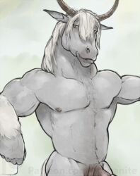 1boy 2022 anthro big_breasts big_chest elden_ring fromsoftware furry horns horse looking_at_viewer male male_only muscular_male nude penis smile torrent_(elden_ring) trogan