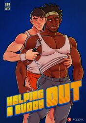 2boys bara big_hero_6 comic_cover dark-skinned_male disney gay interracial kappax light-skinned_male male/male male_only marvel tadashi_hamada text wasabi-no-ginger