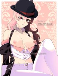 boobs brown_eyes brown_hair clothing female hanamimi_neko heterochromia human multicolored_hair multicolored_nipples neo_(rwby) nipples pink_eyes pink_hair rwby solo solo_female tagme