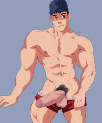 1boy abs bara big_hero_6 boxers fat_cock foreskin male_only marvel muscular muscular_male partially_retracted_foreskin penis pubic_hair solo_focus solo_male stupidsexy tadashi_hamada veiny_penis