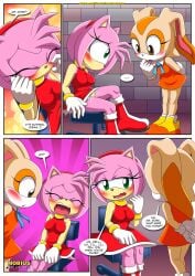 2girls amy_rose bbmbbf blush bottomless comic comic_page cream_the_rabbit female female_only mobius_unleashed multiple_girls no_panties palcomix png pussy sega sonic_(series) sonic_the_hedgehog_(series) text the_mayhem_of_the_kinky_virus_2_(comic) wet_pussy