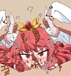 akai_nana fellatio female grabbing_horns holding_horn horns kai_nana male oral_sex red_hair scat scat_on_face