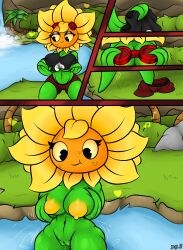 big_breasts big_thighs blobslimey comic green_skin plant_girl plantie plants_vs_zombies:_heroes solar_flare_(pvz) undressing