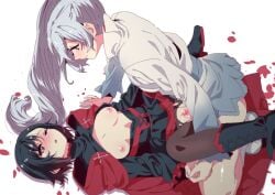 1futa 2girls breasts breasts_out censored female futa_on_female futanari gentle_femdom hahahawo human intersex long_hair rose_petals ruby_rose rwby short_hair tears weiss_schnee white_hair