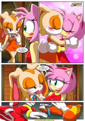 2girls amy_rose bbmbbf blush clothing comic comic_page cream_the_rabbit dress female female/female female_only kissing mobius_unleashed palcomix sega sonic_(series) sonic_the_hedgehog_(series) the_mayhem_of_the_kinky_virus_2_(comic) yuri