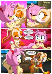 2girls amy_rose bbmbbf blush breasts clothing comic comic_page cream_the_rabbit cum cum_on_breasts cum_on_face cum_on_hand dress female female/female female_only kissing medium_breasts mobius_unleashed multiple_girls nude palcomix pussy sega sonic_(series) sonic_the_hedgehog_(series) the_mayhem_of_the_kinky_virus_2_(comic) yuri