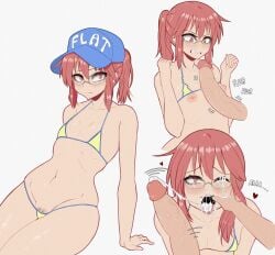 1boy 1girls after_fellatio bikini cock cum cum_in_mouth cum_on_face cum_on_glasses disgusted duke_wintermaul english_text exposed_nipples female flat_chest glasses hat kobayashi kobayashi-san_chi_no_maidragon looking_down male maledom micro_bikini miss_kobayashi's_dragon_maid naizuri penis pink_eyes pink_hair pubes_in_mouth pubic_hair_in_mouth stray_pubic_hair veiny_penis white_background young_savage