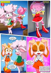 amy_rose bbmbbf blush cameltoe comic comic_page cream_the_rabbit female female_only idw_comics idw_publishing lanolin_the_sheep mobian_(species) mobius_unleashed palcomix png sega sonic_(series) sonic_advance_2 sonic_the_hedgehog_(comics) sonic_the_hedgehog_(idw) sonic_the_hedgehog_(series) text the_mayhem_of_the_kinky_virus_(comic) upskirt