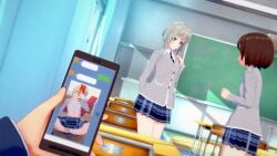 3d aoba_moca bang_dream! bangs blue_eyes bra gray_hair grey_hair hazawa_tsugumi koikatsu panties phone_screen photo pictures short_hair spread_legs