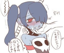 blush cum embarrassed hand_on_jaw leviathan_(skullgirls) skullgirls squigly sumiyao_(amam) translation_request zombie zombie_girl