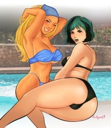 2girls alternate_version_available arms_behind_head ass big_ass big_breasts big_butt bikini bikini_bottom bikini_top blonde_hair blush blushing_at_viewer breasts busty cartoon_network choker curvy detailed_background eye_contact fat_ass female female_focus female_only goth goth_girl green_hair green_lipstick gwen_(tdi) kinkynasty kinkynasty4 large_ass large_breasts light-skinned_female light_skin lindsay_(tdi) lipstick looking_at_viewer multicolored_hair pool smile smiling smiling_at_viewer tagme thick_ass thick_thighs thighs total_drama_island two_tone_hair voluptuous wet wet_body wet_skin wink winking winking_at_viewer