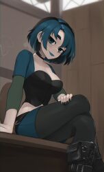 big_breasts black_nails breasts choker goth goth_girl gwen_(tdi) legs lipstick pale_skin pantyhose short_hair thick thick_thighs total_drama_island yoako