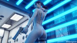 1girls 3d ass breasts brown_hair bubble_butt busty casual claire_redfield claire_redfield_(jordan_mcewen) desert_eagle female firearm gun handgun holster hourglass_figure human legwear long_hair managasm medium_breasts neckwear nude nude_female nudity pale_skin pinup pinup_pose pistol ponytail resident_evil resident_evil_2 resident_evil_2_remake solo solo_female tactical_nudity tagme tattoo thigh_holster thighband weapon wet wide_hips