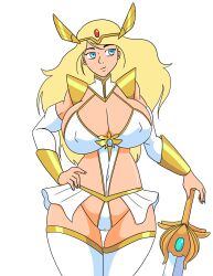 1girls adora armor barely_clothed bikini_armor blonde_female blonde_hair blue_eyes bracer breasts breasts_bigger_than_head cameltoe cleavage clitoris_bulge female female_focus female_only hand_on_hip hourglass_figure huge_breasts jpeg large_breasts leotard long_hair looking_to_the_side muscles muscular muscular_female nipples nipples_visible_through_clothing pauldrons platinum_blonde_hair presenting she-ra she-ra_and_the_princesses_of_power simple_background smile solo solo_female sword thathornybastard thick_thighs thighhighs thin_waist tiara weapon white_background white_leotard white_thighhighs